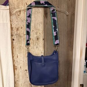 Chic Blue Crossbody Bag with Patterned Strap